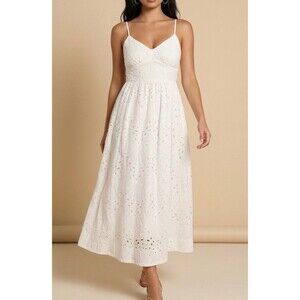 Petal & Pup Yasmin White Cotton Eyelet Midi Dress - Size Large - NWOT